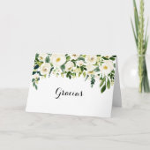 グリーンとホワイトの花の折りたたみウェディングサンクスカード サンキューカード (正面)