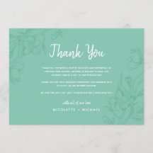 グリーンとホワイトの花柄 ウェディング サンクス カード