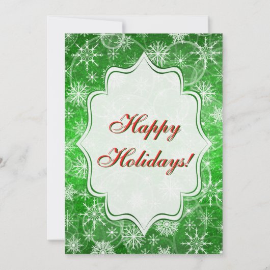 グリーンとホワイトの雪の結晶を使ったホリデーパーティーの招待状 招待状 (裏面)