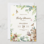 グリーンとホワイトの鳥のベビーシャワー 招待状 (正面)