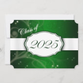 グリーンとホワイトの2025年卒業パーティー 招待状 (正面)