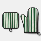 グリーンとホワイトキャンディーケインストライプズ 鍋つかみ&鍋敷きセット (正面)