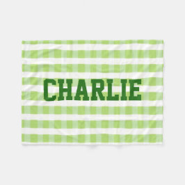 グリーンとホワイトプレイド フリースブランケット