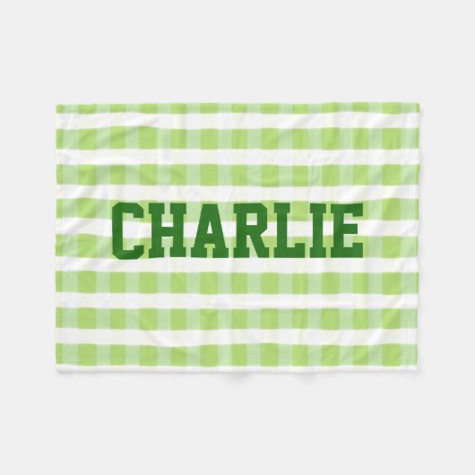 グリーンとホワイトプレイド フリースブランケット (正面(横))