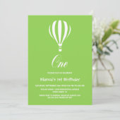 グリーンとホワイトホットエアバルーン1st誕生日パーティー 招待状 (スタンド正面)