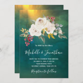 グリーンとホワイトローズの花のクリスチャンウェディング 招待状 (正面/裏面)