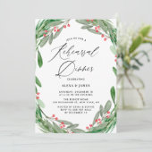 グリーンとホーリーのリースの冬のリハーサルディナー 招待状 (スタンド正面)