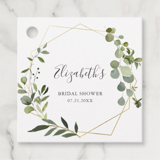 グリーンとボタニカルな花嫁のシャワー フェイバータグ (正面)