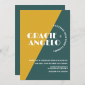 グリーンとマスタードのツートン ウェディング 招待状 (正面/裏面)