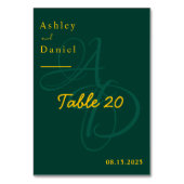 グリーンとミニマル金ゴールドモノグラムエレガントな結婚式 テーブルナンバー (正面)