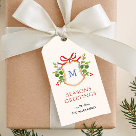 グリーンとモノグラムのクラシックなホリデーシーズン ギフトタグ