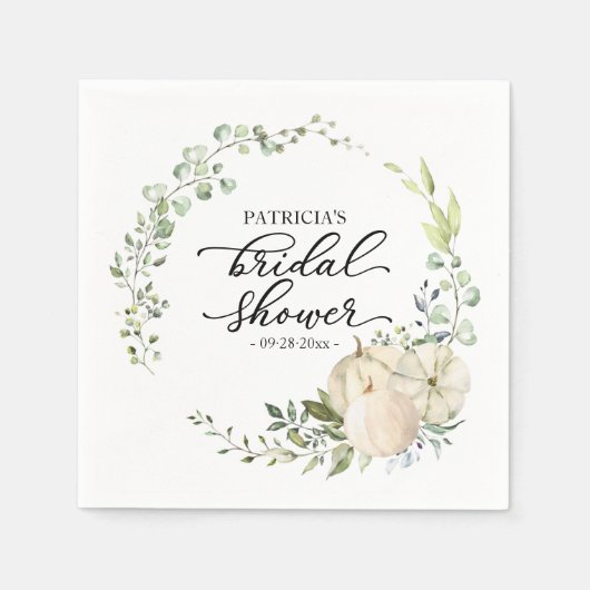 グリーンとユーカリとパンプキンの秋のブライダルシャワー スタンダードカクテルナプキン (正面)