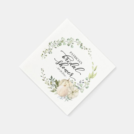 グリーンとユーカリとパンプキンの秋のブライダルシャワー スタンダードカクテルナプキン (角)