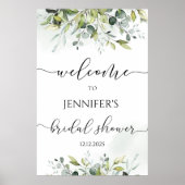 グリーンとユーカリのウェディングシャワー歓迎ボード ポスター (正面)