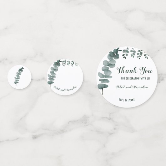 グリーンとユーカリのウェディング ブライダルシャワー コンフェッティ (裏面)