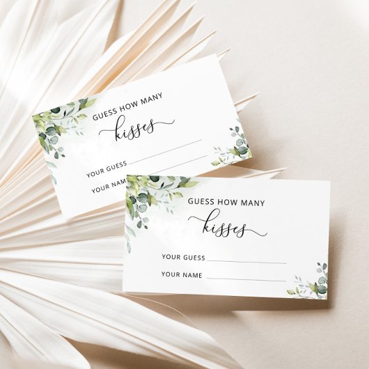 グリーンとユーカリのキスがいくつ 結婚式のゲーム エンクロージャーカード