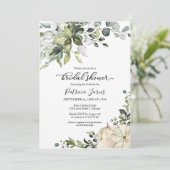 グリーンとユーカリのポンプキン 秋のブライダルシャワー 招待状 (スタンド正面)