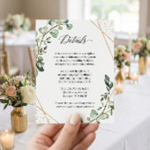 グリーンとユーカリの幾何学的な結婚式の詳細カード