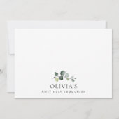 グリーンとユーカリの葉、初めての聖体拝領 招待状 (裏面)