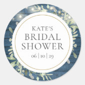 グリーンとラスティックなストリングライトのウェディングシャワーデザイン ラウンドシール (正面)