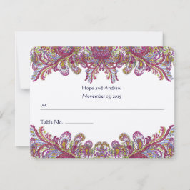 グリーンとラズベリー ダマスク ウェディング プレイスクカード 招待状