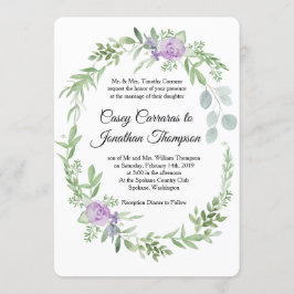 グリーンとラベンダーの結婚式招待状テンプレート 招待状