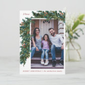 グリーンとリボンの赤い麻布のホリデー写真 シーズンカード (スタンド正面)