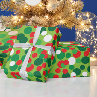 グリーンとレッドのクリスマスウィンターホリデーポルカドット ラッピングペーパー