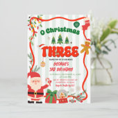 グリーンとレッドのレトロOクリスマス3歳の誕生日 招待状 (スタンド正面)