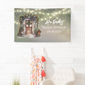 グリーンとレッドの実が飾られたドアのライト ブライダルシャワー 横断幕 (インサイチュ)