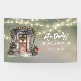 グリーンとレッドの実が飾られたドアのライト ブライダルシャワー 横断幕