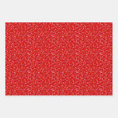 グリーンとレッドの背景にコンフェッティ、クリスマスエルフ、キャンディーケーン ラッピングペーパーシート (正面)