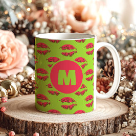 グリーンとレッドのXOXO キスする唇のカスタムデザイン コーヒーマグカップ