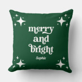 グリーンとレトロ星 | そしてメリー明るいクリスマス クッション (正面)