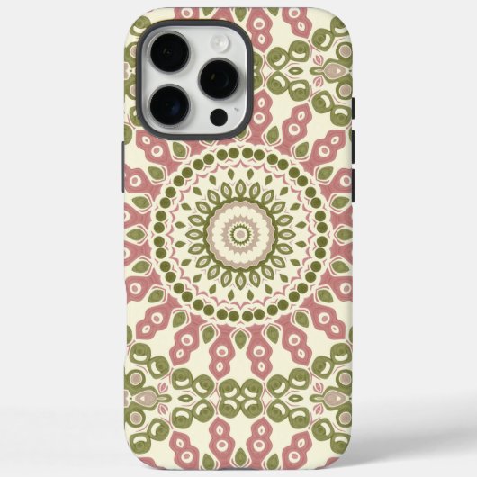 グリーンとローズの曼荼羅 ビンテージボヘミアン柄 Case-Mate iPhoneケース (裏面)