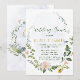 グリーンとワイルドフラワーのウェディングシャワー 招待状