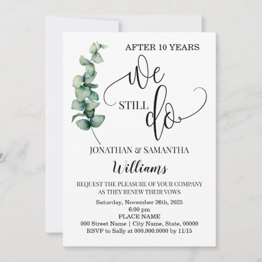 グリーンと共に まだ結婚記念日を祝う 招待状 (正面)