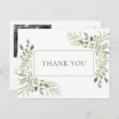 グリーンと写真の結婚式感謝はがき ポストカード (正面/裏面)