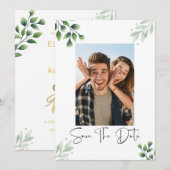 グリーンと写真のSave The Date招待状 招待状 (正面/裏面)