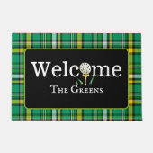 グリーンと名門私立校風の金ゴールドプレイドゴルフウェルカムエントリ ドアマット (正面)