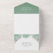 グリーンと多肉植物とゴールドの葉のウェディング オールインワン招待状 (外側)