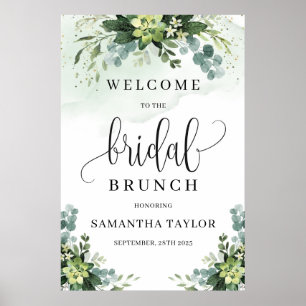 グリーンと多肉植物のゴールド ウェルカムサイン 結婚式の朝食 ポスター