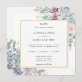 グリーンと多肉植物のフラワーブラッシュスクエア招待状 招待状 (正面/裏面)