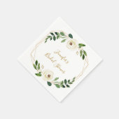 グリーンと幾何学模様の花のウェディングシャワーパーティー スタンダードカクテルナプキン (角)