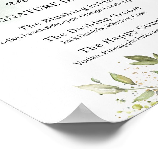 グリーンと新郎新婦のシグネチャードリンク ウェディングサイン ポスター (角)