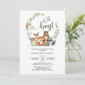 グリーンと木の生き物たちのお祝い ベビーシャワー 招待状 (スタンド正面)