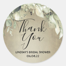グリーンと木材のラスティックな結婚前お礼 ラウンドシール