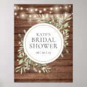 グリーンと木製のウェルカムサイン(結婚前祝賀会用) ポスター (正面)