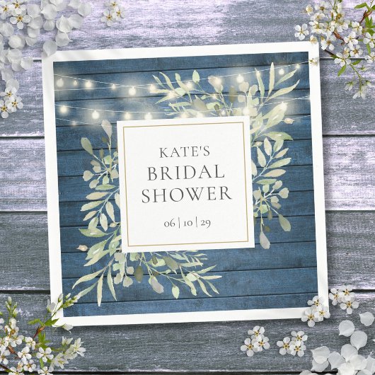 グリーンと木製のストリングライト ブライダルシャワー スタンダードカクテルナプキン