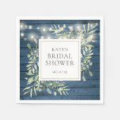 グリーンと木製のストリングライト ブライダルシャワー スタンダードカクテルナプキン (正面)